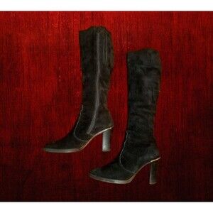 1970s Black Suede Boots, Vintage Ladies Shoes, Made in Italy, Size 6 1/2